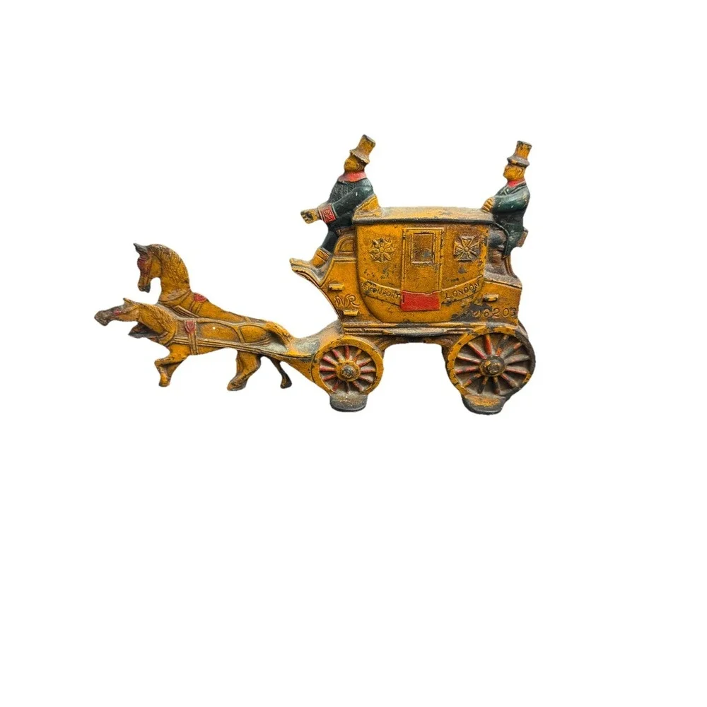 Antique 1930s Royal Mail London Coach Painted Cast Iron Doorstop‎ Double Sided.